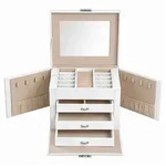 Boxxx Schmuckk&auml;stchen, Wei&szlig;, Beige, Textil, Leder, Holzwerkstoff, Lederlook,