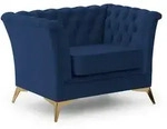 S-Style Chesterfield-Sessel, Dunkelblau, Textil, Echtholz,Birke, Buche, 1-Sitzer,
