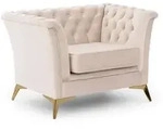 S-Style Chesterfield-Sessel, Beige, Textil, Echtholz,Birke, Buche, 1-Sitzer,