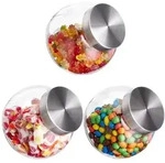 Relaxdays Bonbonglas, Transparent, Glas, Metall, Kunststoff, 11x15.5x17 cm,