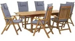 Beliani Gartenm&ouml;bel-Set, Hellbraun, Blau, Holz, 6-Sitzer, Loungem&ouml;bel,
