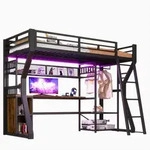 Okwish Hochbett, Schwarz, Holzwerkstoff, 90x200 cm, Kinder- & Jugendzimmer,