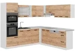Vicco Einbauk&uuml;che, Honigeiche, Wei&szlig;, Holzwerkstoff, Formgebogen, 247x206.8x46...
