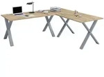 Mid.you Eckschreibtisch, Silber, Honigeiche, Holzwerkstoff, sechseckig, X-Form,