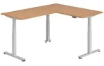 b&uuml;m&ouml; Eckschreibtisch, Nussbaum, Silber, Holzwerkstoff, Nachbildung,Nussbaum,