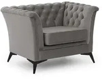 S-Style Chesterfield-Sessel, Grau, Textil, Echtholz,Birke, Buche, 1-Sitzer,...