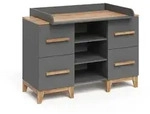 VitaliSpa Wickelkommode, Grau, Eiche Artisan, Holzwerkstoff, 3 F&auml;cher, 4...