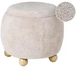 Beliani Pouf, Beige, Textil, Eukalyptusholz, Rund, 40x42x40 cm, Wohnzimmer,...