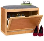 Relaxdays Schuhbank, Hellbraun, Holz, Textil, 63x49x29.5 cm, Garderobe,