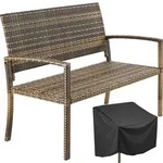 tectake Rattan-Gartenbank, Natur, Kunststoff, Patchwork, 125x90x62.5 cm,