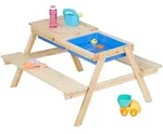 Relaxdays Kindersitzgruppe, Hellbraun, Holz, Kunststoff, 4-Sitzer, rechteckig,
