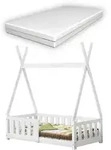[en.casa] Kinderbett, Wei&szlig;, Textil, Kiefer, 70x140 cm, Kinder- & Jugendzimmer,
