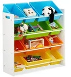 Relaxdays Kinderregal, Mehrfarbig, Holzwerkstoff, Kunststoff, Metall, 86x88x31 cm,