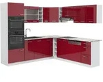 Vicco Eckk&uuml;che, Rot, Wei&szlig;, Holzwerkstoff, L-Form,Formgebogen, 247x206.8x46 cm,