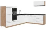 Vicco Eckk&uuml;che, Wei&szlig; Hochglanz, Honigeiche, Holzwerkstoff, Formgebogen,
