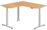 b&uuml;m&ouml; Eckschreibtisch, Buche, Silber, Holzwerkstoff, Nachbildung,Buche, Rechteckig,