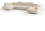 Masseno Wohnlandschaft, Creme, Holz, 6-Sitzer, U-Form, 395x89x190 cm, Wohnzimmer,