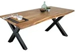 SAM Esstisch, Beige, Metall, Echtholz,Akazie, Quadratisch,Rechteckig, X-Form,