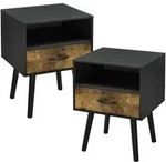 [en.casa] Beistelltisch-Set, Schwarz, Dunkelbraun, Holz, 1 Schubladen, 42x57x40...