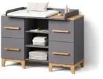 Livinity&reg; Wickelkommode, Grau, Eiche Artisan, Holzwerkstoff, 7 F&auml;cher, 4