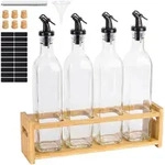 Relaxdays &Ouml;lflasche, Transparent, Glas, Holz, Naturmaterialien, 30.5x32x8.5 cm,