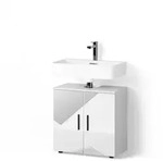 Livinity&reg; Waschbeckenunterschrank, Wei&szlig; Hochglanz, Grau, Holzwerkstoff, 2...