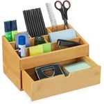 Relaxdays Schreibtischorganizer, Hellbraun, Holz, Holzwerkstoff, 28x15x16.5 cm,