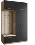 Masseno Garderobenschrank, Eiche, Schwarz, Beige, Holzwerkstoff, 5 F&auml;cher,
