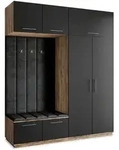 Masseno Garderobenschrank, Eiche, Schwarz, Schwarz, Holzwerkstoff, 5 F&auml;cher,