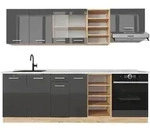 Vicco K&uuml;chenzeile, Schwarz Hochglanz, Honigeiche, Holzwerkstoff,