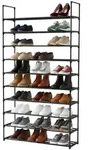 Relaxdays Schuhregal, Schwarz, Metall, Kunststoff, 94x174x30 cm, Garderobe,