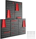 tectake Werkzeuglochwand, Schwarz, Rot, Metall, 200x60x2 cm, Freizeit, Heimwerken,