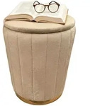 Relaxdays Hocker, Hellbraun, Textil, 1-Sitzer, Rund, 32x42x32 cm, Wohnzimmer, Hocker