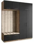 Masseno Garderobenschrank, Eiche, Schwarz, Beige, Holzwerkstoff, 5 F&auml;cher,