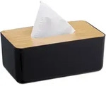 Relaxdays Taschentuchbox, Schwarz, Kunststoff, Holz, 23x10x13 cm, Badaccessoires,