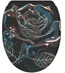Sanilo Wc-Sitz, Schwarz, Holzwerkstoff, Baum/Pflanze/Natur, Oval, 37.7x5x48 cm,