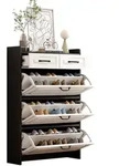 Stilvora Schuhschrank, Wei&szlig;, Schwarz, Holzwerkstoff, 2 Schubladen,
