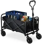 Relaxdays Bollerwagen, Schwarz, Textil, Metall, Kunststoff, 74x95x48 cm,