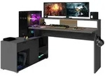Parisot Meuble Gamingtisch, Schwarz, Grau, Holzwerkstoff, Metall, Nachbildung, 1