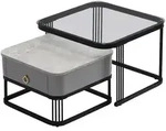 Stilvora Couchtisch-Set, Schwarz, Grau, Holzwerkstoff, 1 Schubladen,