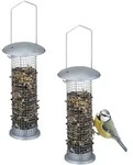 Relaxdays Vogelfutterspender, Silber, Metall, 10x33x10 cm, Gartenzubeh&ouml;r,