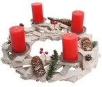 MCW Adventskranz, Wei&szlig;, Rot, Holz, 10 cm, Dekoration, Weihnachtsdekoration,