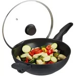 Relaxdays Wokpfanne, Schwarz, Metall, Glas, 57x15.5x31.5 cm, Kochen, Pfannen, Woks