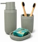 Relaxdays Badaccessoires-Set, Grau, Kunststoff, 6.5x17.5x6.5 cm, Badaccessoires