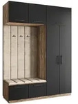 Masseno Garderobenschrank, Eiche, Schwarz, Beige, Holzwerkstoff, 5 F&auml;cher,