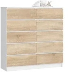 Akord Kommode, Wei&szlig;, Eiche Artisan, Holzwerkstoff, Nachbildung, 10 Schubladen,