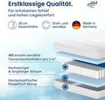 AM Qualit&auml;tsmatratzen Taschenfederkernmatratze, Wei&szlig;, Textil, Uni, H4,...