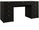 Mirjan24 Schreibtisch, Schwarz, Holzwerkstoff, 9 Schubladen, Rechteckig,Rechteckig,