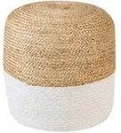 Beliani Pouf, Natur, Wei&szlig;, Naturmaterialien, 1-Sitzer, Rund, 46x48x46 cm,