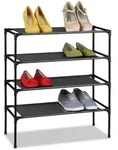 Relaxdays Schuhregal, Schwarz, Metall, Textil, Kunststoff, 62x68x28 cm, Garderobe,